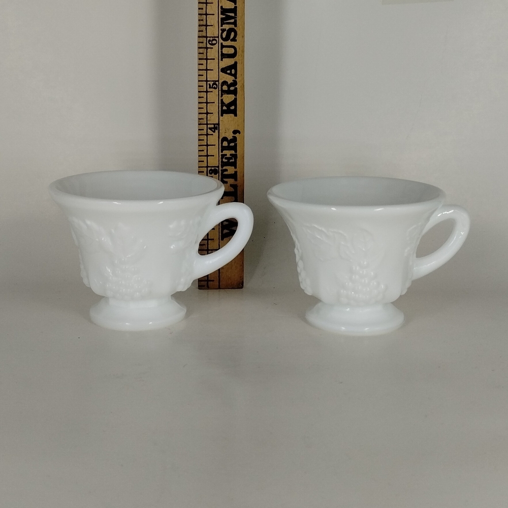 Two Colony Harvest Milk Glass Punch/Snack Cups Grapevine 2 7/8" H; 3 3/4" W